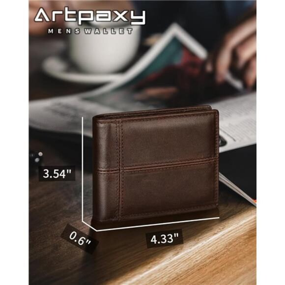 Mens Wallet Bifold Genuine Leather RFID Blocking Wallet for Men with 1 ID Window - Picture 2 of 7